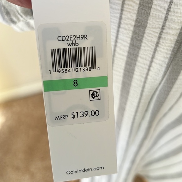 New! Calvin Klein SZ 8, white/grey striped faux wrap dress. - Picture 5 of 11